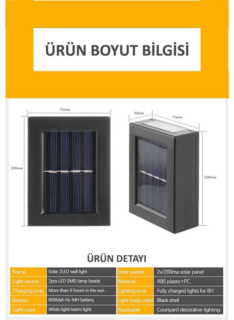 Technosmart 2PCS Modern Solar Double Sided Wall Lamp Solar Powered Lighting Decoration Sconce  - Image 4