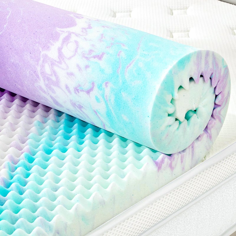 SINWEEK 2 Inch Egg Crate Memory Foam Mattress Topper Twin Size Soft Mattress Pad for Back Pain Relief Bed Topper CertiPURUS Certified Colorful