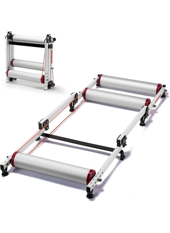 L&E Bike Rollers Training Platform, 2 in 1 Adjustable Bike Trainer Stand Foldable Indoor Cycling Bicycle Roller with Resistance for MTB Road Bike Exercise - Image 1