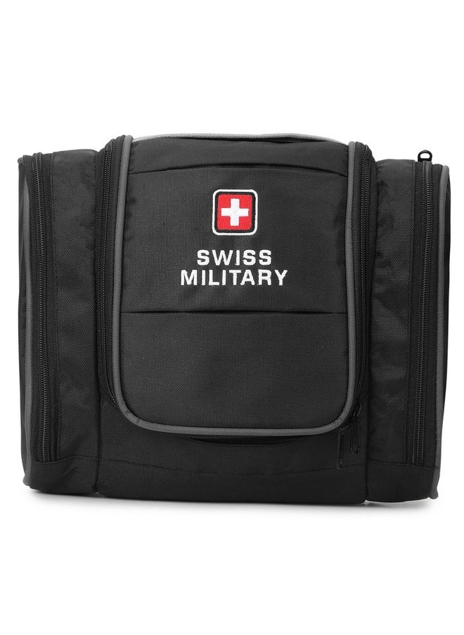 SWISS MILITARY - Swiss Military HandyPro Toiletry Bag for Men, Women| Makeup Pouch for Travelling, Travel Organizer, Water Resistant, Premium Polyester, Durable Zippers, Black, 5L - Image 1