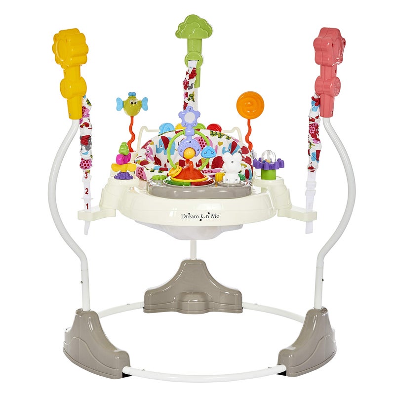 Dream On Me Dream On Me Zany 2in1 Baby Activity Center and Bouncer in Elephant Print Sturdy and Strong Frame 3 Height Positions 360 Rotating Seat 12 Songs with Flash Lights