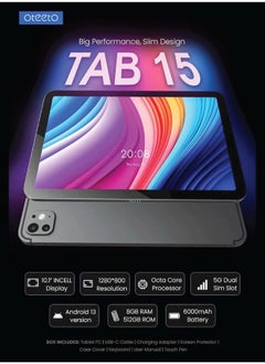 Oteeto Oteeto TAB 15 Tablet/10.1 Inch/4G SIM /5G Dual SIM/Octa Core Processor/Included Flip Cover&Keyboard/8GB RAM + 512 GB ROM/Android 13/6000 mAh/8MP Front+13 MP Rear (Gray)  - Image 3