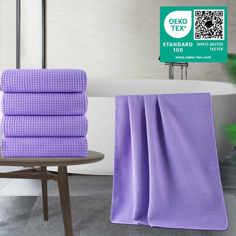 POLYTE 430 GSM Microfiber Oversize Quick Dry Lint Free Bath Towel, 60 x 30 in, 4 Pack (Waffle Weave) - Image 2