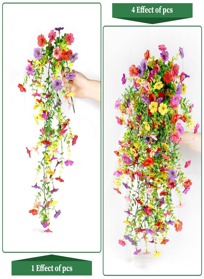 Finphoon 4PCS Artificial Fake Hanging Flowers for Outdoor, Realistic Faux Plants UV Resistant Spring Silk Flowers for Planter Garden Outdoor Flower Pots, Spring Summer Home Yard Decoration - Image 4