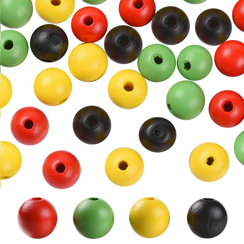 160 Pcs Christmas Wooden Beads 16mm Yellow Red Green Craft Loose Wood Beads for Xmas Decor Jewelry Making