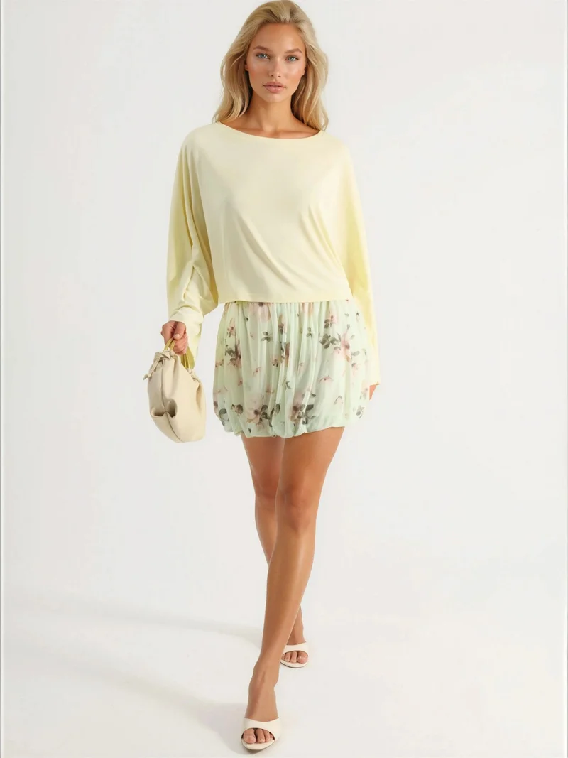 Busem Lemon Yellow BUSEM Loose Fit Boat Neck Blouse for Women | Best Price UAE
