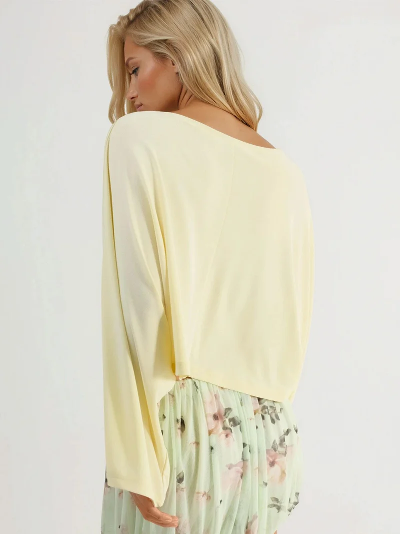 Busem Lemon Yellow BUSEM Loose Fit Boat Neck Blouse for Women | Best Price UAE