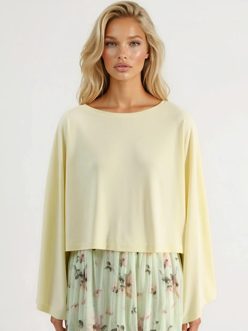 Busem Lemon Yellow BUSEM Loose Fit Boat Neck Blouse for Women | Best Price UAE
