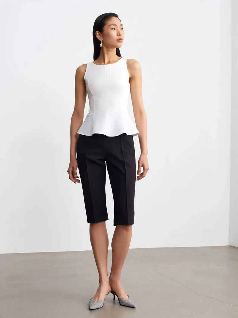 ديلفين Dilvin Fitted Sleeveless Crepe Peplum Blouse