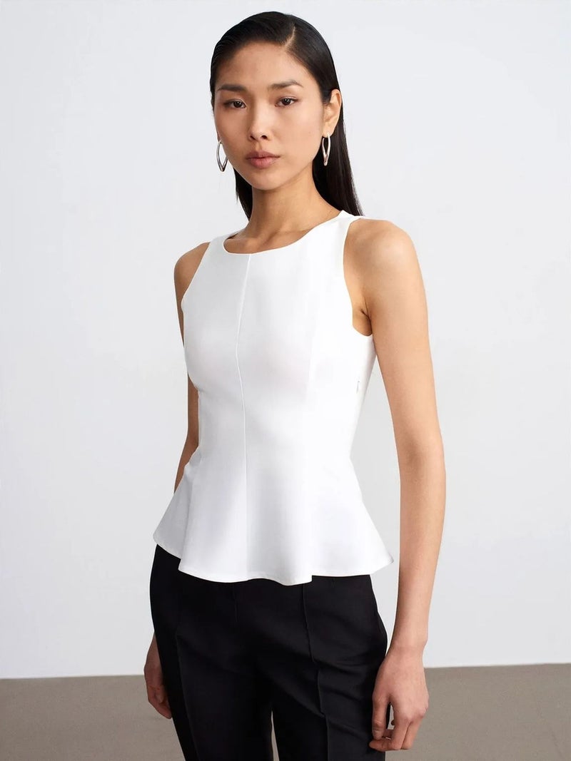DILVIN Fitted Sleeveless Crepe Peplum Blouse - Image 4