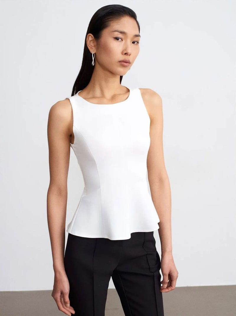 DILVIN Fitted Sleeveless Crepe Peplum Blouse - Image 3