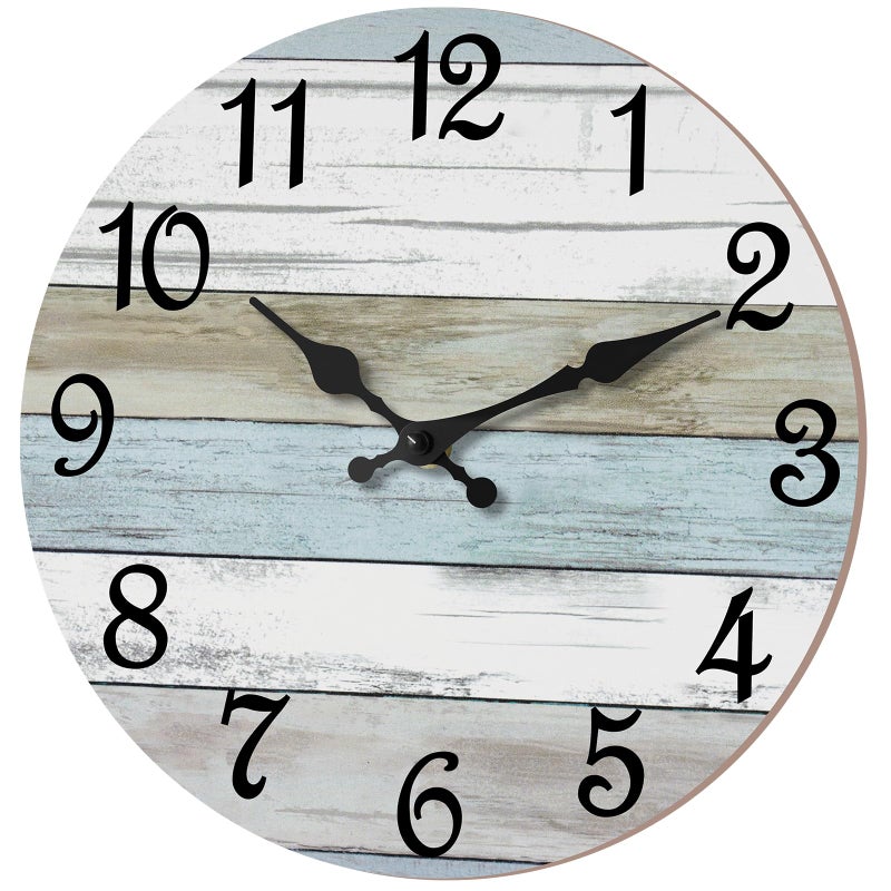CHYLIN Wall Clock 16 Inch Silent Non Ticking Coastal Wall Clocks Battery Operated Wooden Rustic Farmhouse Clock Decorative for Living Room Kitchen Bathroom Office Blue