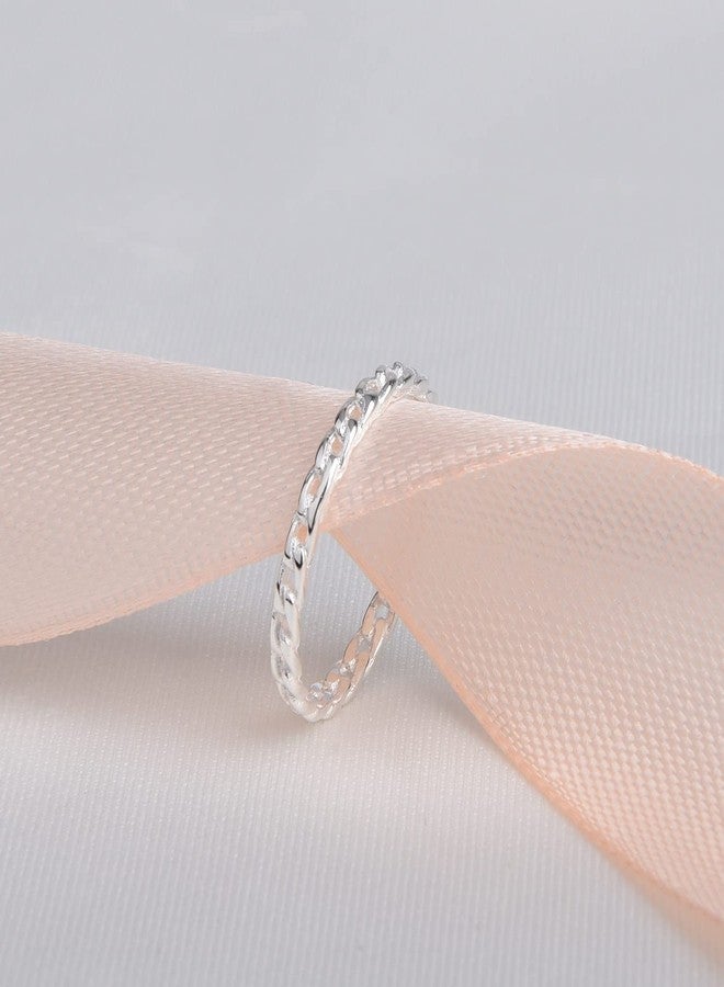 CANDYFANCY 2mm Thin Simple Cuban Chain Link Rings 925 Sterling Silver Filigree Cool Plain Minimalist Middle Finger Thumb Stacking Band Rings size 3 - Image 3