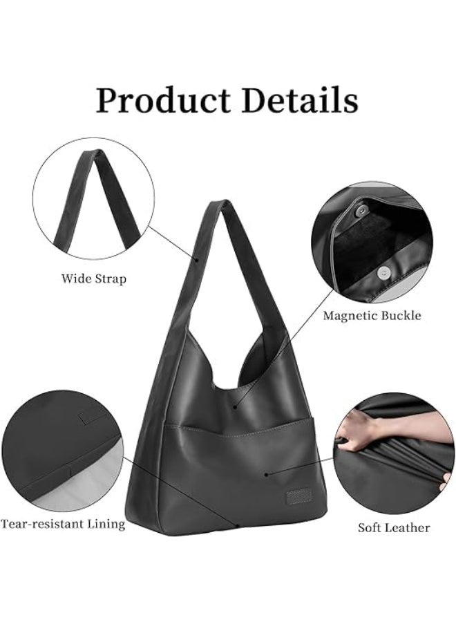 SYOSI Genuine Leather Hobo Bag, Large Vegan Leather Tote with Soft Shoulder Strap, Women's Handbag and Purse for Work, Travel, and Daily Use, Spacious Designer Shoulder Bag (Black, One Size) - Image 2