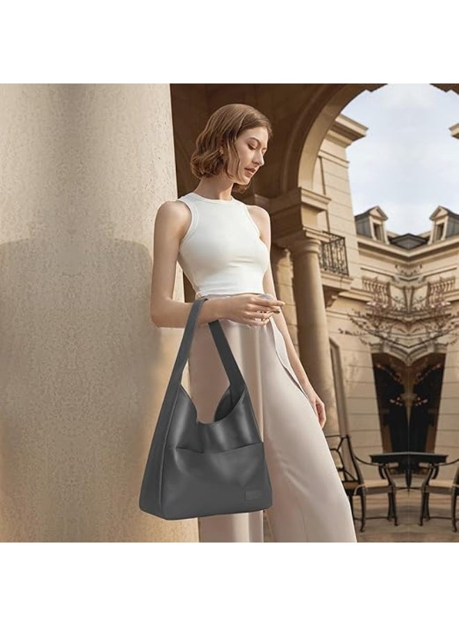 SYOSI Genuine Leather Hobo Bag, Large Vegan Leather Tote with Soft Shoulder Strap, Women's Handbag and Purse for Work, Travel, and Daily Use, Spacious Designer Shoulder Bag (Black, One Size) - Image 5