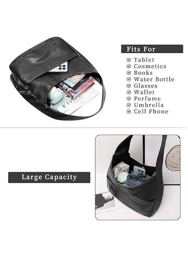 SYOSI Genuine Leather Hobo Bag, Large Vegan Leather Tote with Soft Shoulder Strap, Women's Handbag and Purse for Work, Travel, and Daily Use, Spacious Designer Shoulder Bag (Black, One Size) - Image 4