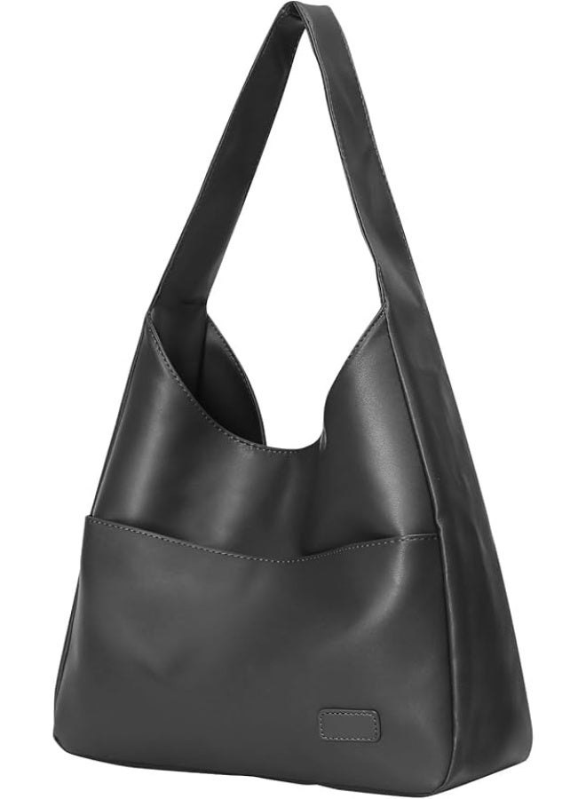 SYOSI Genuine Leather Hobo Bag, Large Vegan Leather Tote with Soft Shoulder Strap, Women's Handbag and Purse for Work, Travel, and Daily Use, Spacious Designer Shoulder Bag (Black, One Size) - Image 1