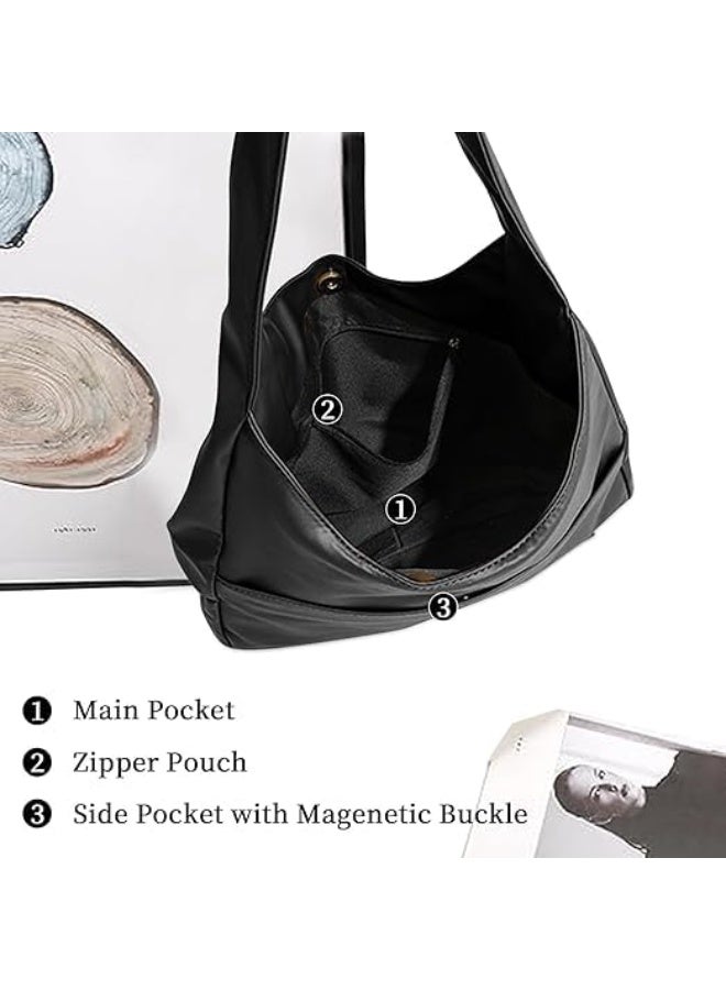 SYOSI Genuine Leather Hobo Bag, Large Vegan Leather Tote with Soft Shoulder Strap, Women's Handbag and Purse for Work, Travel, and Daily Use, Spacious Designer Shoulder Bag (Black, One Size) - Image 3