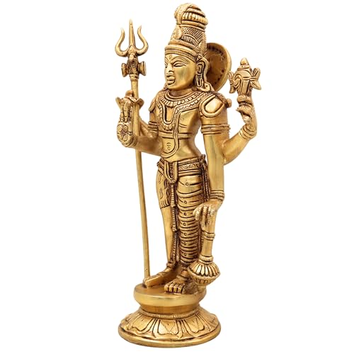 Bhunes Brass Harihar Idol – Lord Harihara Murti, Vishnu Shiva Fusion Statue, Harihara Deity Sculpture for Pooja, Home Decor, Temple Display,Gold, 11 Inch, 1 Piece - Image 4