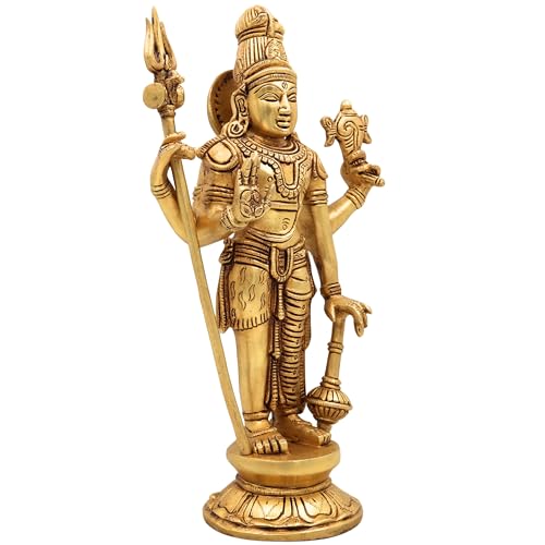 Bhunes Brass Harihar Idol – Lord Harihara Murti, Vishnu Shiva Fusion Statue, Harihara Deity Sculpture for Pooja, Home Decor, Temple Display,Gold, 11 Inch, 1 Piece - Image 3