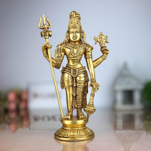 Bhunes Brass Harihar Idol – Lord Harihara Murti, Vishnu Shiva Fusion Statue, Harihara Deity Sculpture for Pooja, Home Decor, Temple Display,Gold, 11 Inch, 1 Piece - Image 1