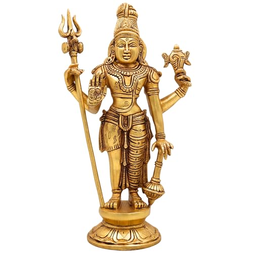 Bhunes Brass Harihar Idol – Lord Harihara Murti, Vishnu Shiva Fusion Statue, Harihara Deity Sculpture for Pooja, Home Decor, Temple Display,Gold, 11 Inch, 1 Piece - Image 2
