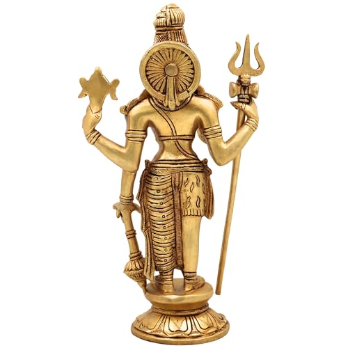 Bhunes Brass Harihar Idol – Lord Harihara Murti, Vishnu Shiva Fusion Statue, Harihara Deity Sculpture for Pooja, Home Decor, Temple Display,Gold, 11 Inch, 1 Piece - Image 5