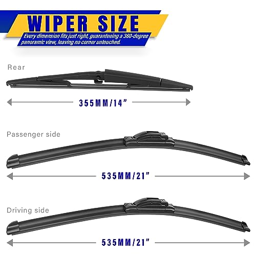 Rooppa 3 wipers Replacement for 2005-2010 Jeep Grand Cherokee, Windshield Wiper Blades Original Equipment Replacement - 21"/21"/14" (Set of 3) U/J HOOK - Image 2