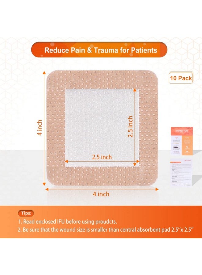 EalionMed EalionMed Silicone Foam Dressing with Gentle Adhesive Border 4''x4'', 10 Pack, Painless Removal High Absorbency Bed Sore Wound Bandage for Pressure Sore, Leg Ulcer, Diabetic Ulcer - Image 4