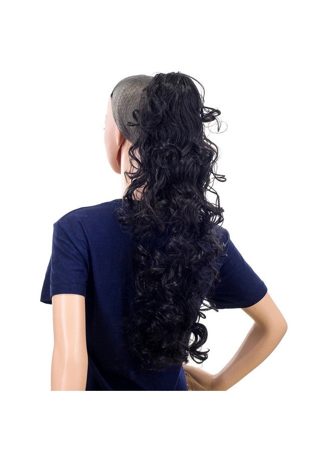 SWACC 24-Inch Long Messy Curls Claw Clip Ponytail Extensions Synthetic Clip In Drawstring Curly Ponytail Hairpiece Jaw Clip Hair Extensions (Off Black-1B#) - Image 2