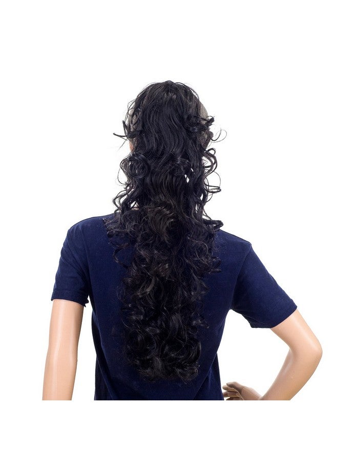 SWACC 24-Inch Long Messy Curls Claw Clip Ponytail Extensions Synthetic Clip In Drawstring Curly Ponytail Hairpiece Jaw Clip Hair Extensions (Off Black-1B#) - Image 1