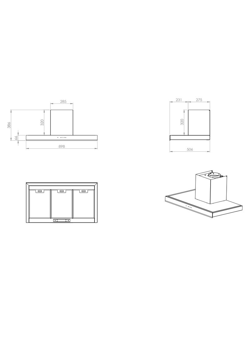 كومتيل شفاط بلت ان - استيل - 506 مللى - بقوة شفط ۷۵۰ متر مكعب - 140 واط - تحكم يدوي ماطورين شفط 3 مستويات - فلتر كربوني - DT6-61 - Image 3