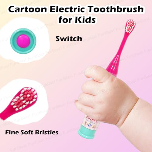 FunBlast Cartoon Electric Toothbrushes For Girls,Vibrating Motion Toothbrushes With Replacement Brush Head,Soft Electric Battery Powered Toothbrushes For 3+ Years Kids (Battery Included,Pink),1 count - Image 3