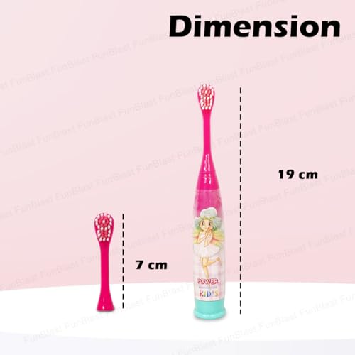 FunBlast Cartoon Electric Toothbrushes For Girls,Vibrating Motion Toothbrushes With Replacement Brush Head,Soft Electric Battery Powered Toothbrushes For 3+ Years Kids (Battery Included,Pink),1 count - Image 2