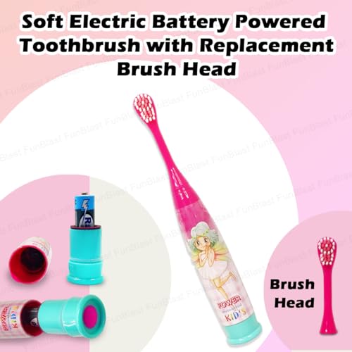 FunBlast Cartoon Electric Toothbrushes For Girls,Vibrating Motion Toothbrushes With Replacement Brush Head,Soft Electric Battery Powered Toothbrushes For 3+ Years Kids (Battery Included,Pink),1 count - Image 5