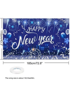 HOWAF Happy New Year Decoration Banner Glitter Silver Happy New Year Backdrop Banner For New Year Eve Party Photograph Supplies 2024 New Year Background Banner Large Fabric Happy New Year Party  - Image 2