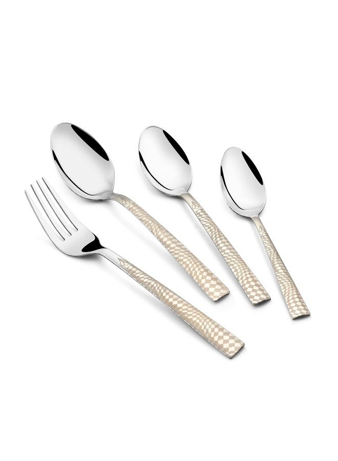 FNS Montavo by FNS Lush 24 Pc Premium Unique Laser Engraving Cutlery Set with Leatherette Box Packaging (6 Dinner Spoons, 6 Dinner Forks, 6 Tea Spoons & 6 Baby Spoons) - Image 3