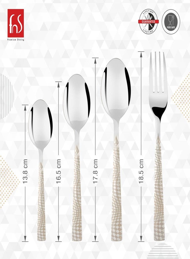 FNS Montavo by FNS Lush 24 Pc Premium Unique Laser Engraving Cutlery Set with Leatherette Box Packaging (6 Dinner Spoons, 6 Dinner Forks, 6 Tea Spoons & 6 Baby Spoons) - Image 4