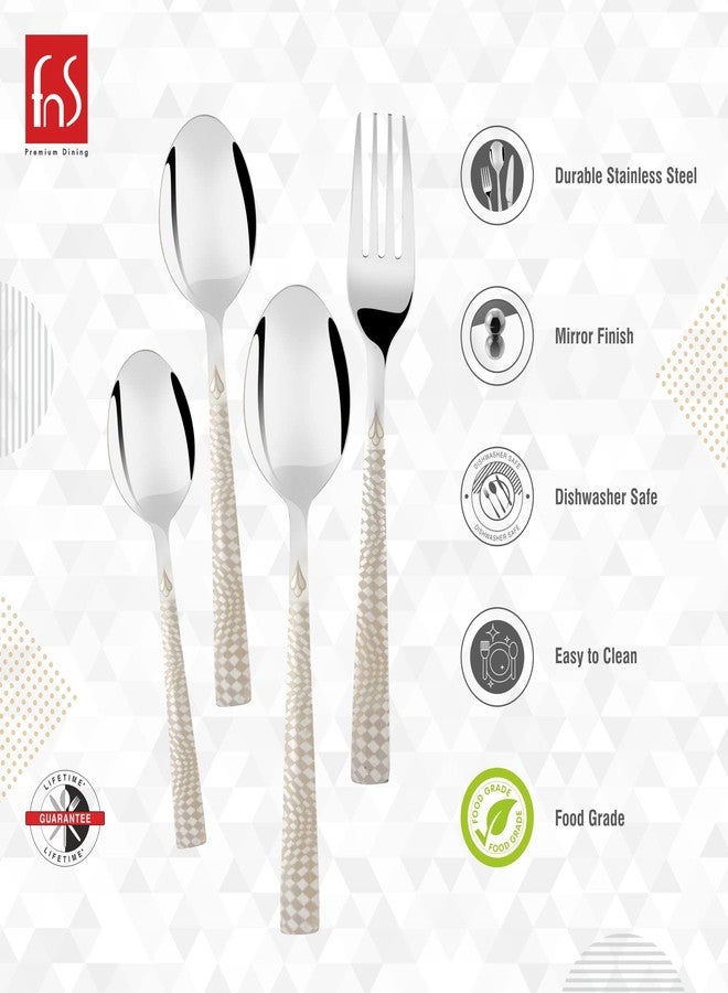 FNS Montavo by FNS Lush 24 Pc Premium Unique Laser Engraving Cutlery Set with Leatherette Box Packaging (6 Dinner Spoons, 6 Dinner Forks, 6 Tea Spoons & 6 Baby Spoons) - Image 5
