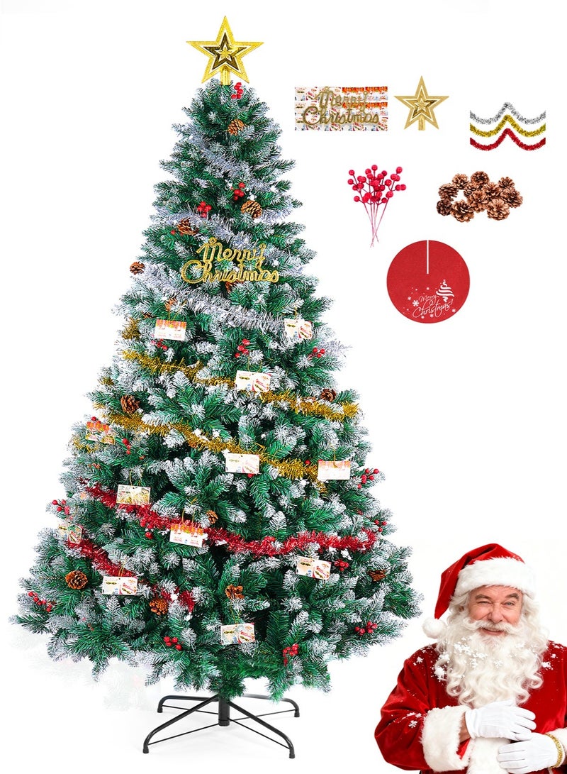 SINCHER 1.8M/6ft Artificial Christmas Tree with 1400 White Branches, 45CM Iron Stand, Pine Cones & Red Berries, Easy Assembly, Includes 9 Decorations for Home, Office, Party - Image 1
