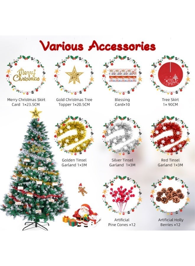 SINCHER 1.8M/6ft Artificial Christmas Tree with 1400 White Branches, 45CM Iron Stand, Pine Cones & Red Berries, Easy Assembly, Includes 9 Decorations for Home, Office, Party - Image 3