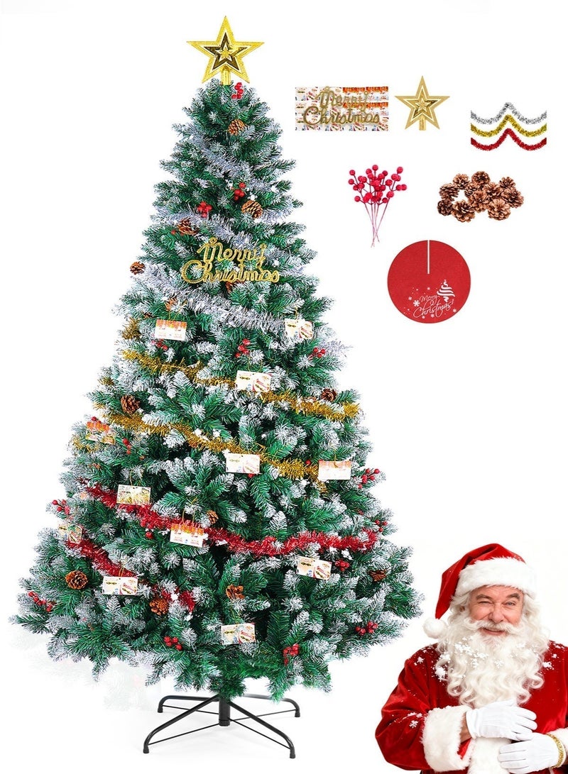 SINCHER 1.8M/6ft Artificial  Tree with 1400 White Branches, 45CM Iron Stand, Pine Cones & Red Berries, Easy Assembly, Includes 9 Decorations for Home, Office, Party - Image 1