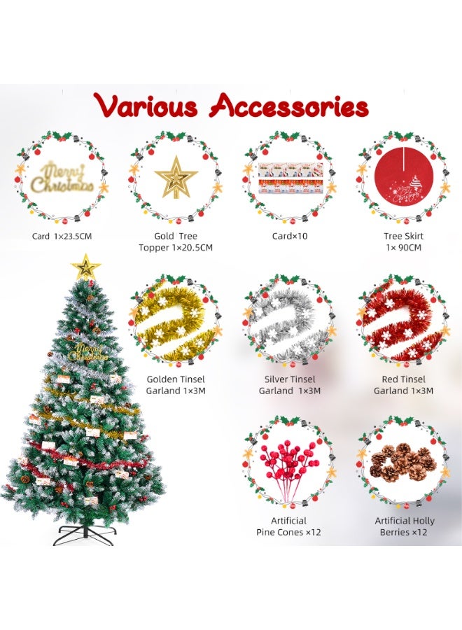 SINCHER 1.8M/6ft Artificial  Tree with 1400 White Branches, 45CM Iron Stand, Pine Cones & Red Berries, Easy Assembly, Includes 9 Decorations for Home, Office, Party - Image 4