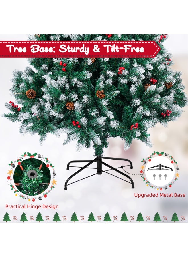 SINCHER 1.8M/6ft Artificial  Tree with 1400 White Branches, 45CM Iron Stand, Pine Cones & Red Berries, Easy Assembly, Includes 9 Decorations for Home, Office, Party - Image 5