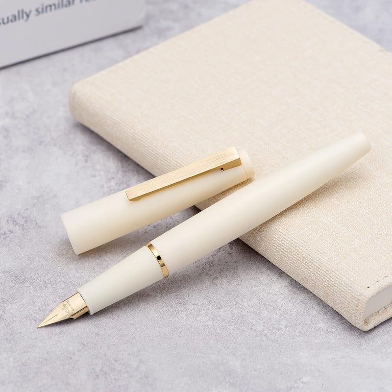 Wikult Jinhao 80 Ivory White Fiber Brushed Fountain Pen, Iridium Fine Gold Nib with Ink Converter, Classic Design Smooth Writing Pen (Gold Clip) - Image 4