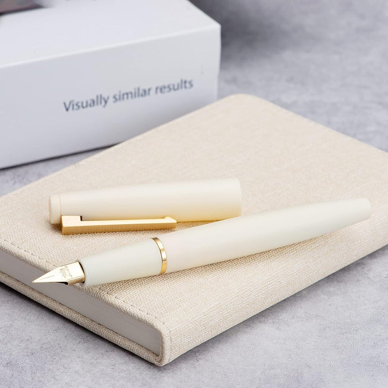 Wikult Jinhao 80 Ivory White Fiber Brushed Fountain Pen, Iridium Fine Gold Nib with Ink Converter, Classic Design Smooth Writing Pen (Gold Clip) - Image 2