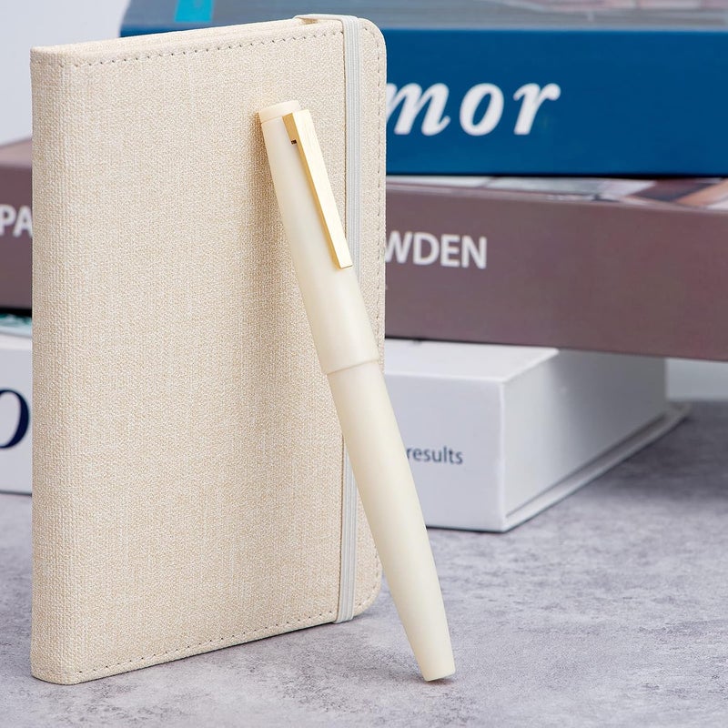 Wikult Jinhao 80 Ivory White Fiber Brushed Fountain Pen, Iridium Fine Gold Nib with Ink Converter, Classic Design Smooth Writing Pen (Gold Clip) - Image 1