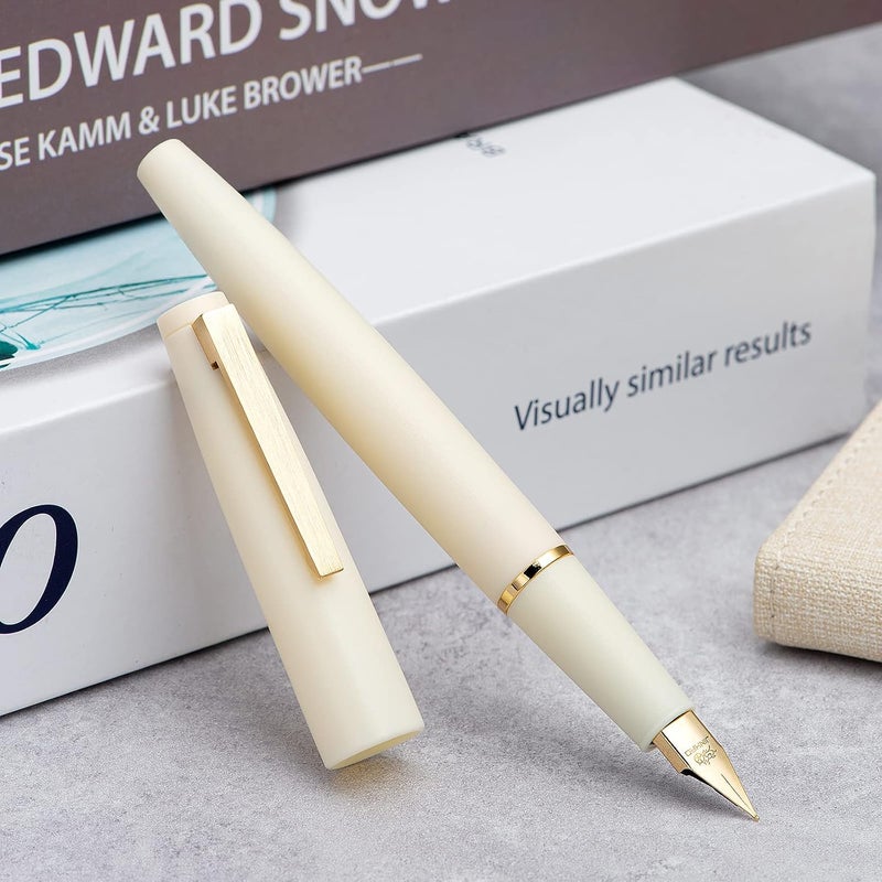 Wikult Jinhao 80 Ivory White Fiber Brushed Fountain Pen, Iridium Fine Gold Nib with Ink Converter, Classic Design Smooth Writing Pen (Gold Clip) - Image 5