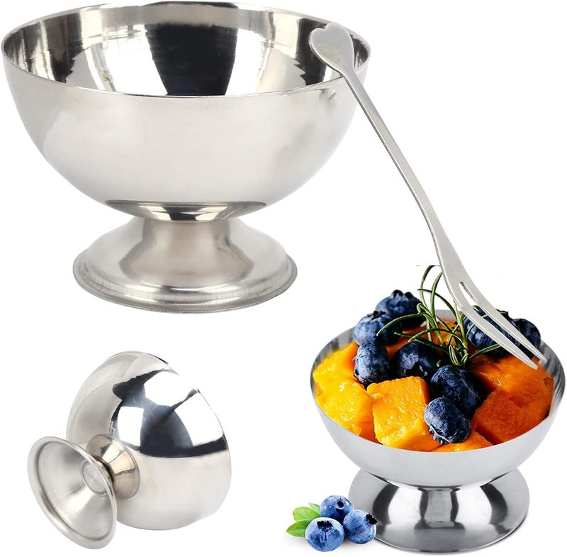 TOPINCN TOPINCN Metal Bowl Stainless Steel Bowl Short Footed Medium Small Size Stainless Steel for Serving Ice Cream for Dessert Snacks  - Image 5