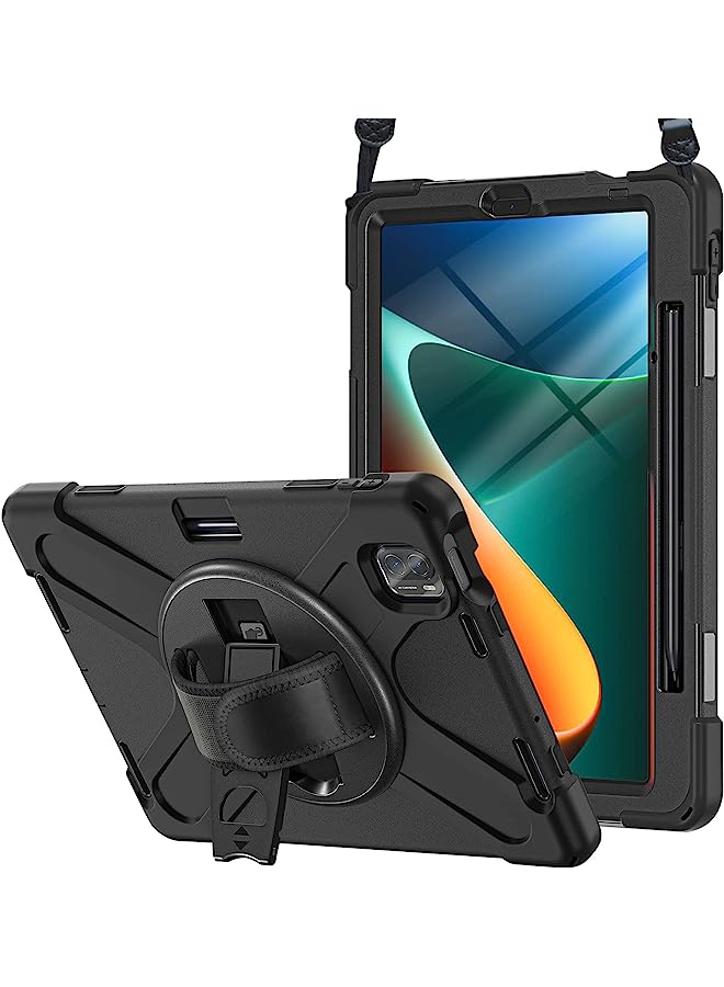 Procases Xiaomi Pad 5 / Pad 5 Pro Case 11.0 Inch 2021, Rugged Heavy Duty 360 Rotating Kickstand Protective Cover With Shoulder Strap For Xiaomi Mi Pad 5 /Pad 5 Pro 11” 2021 Release- Black - Image 1
